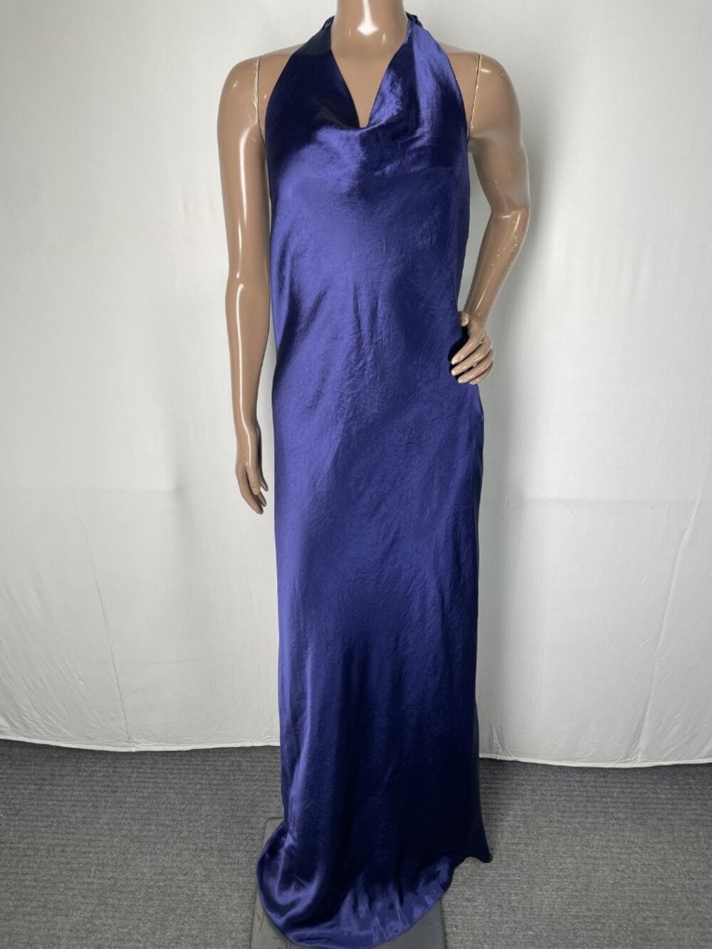 Vince Womens Maxi Dress Deep Purple Size S Japanese Satin Cowl Neck Side Zip